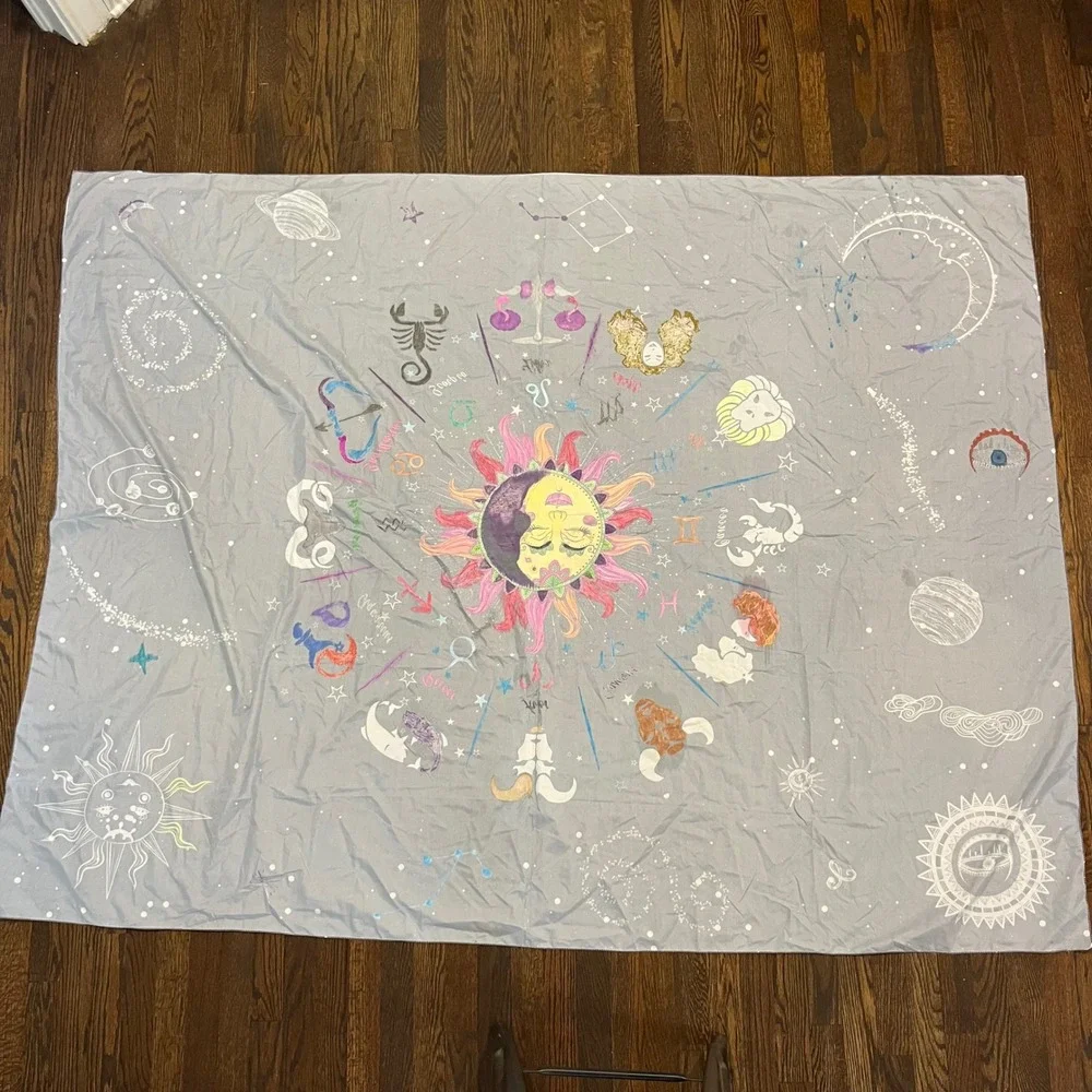 Zodiac Celestial Tapestry Sun Moon Astrology Wall Hanging Black 79x59 Boho Decor